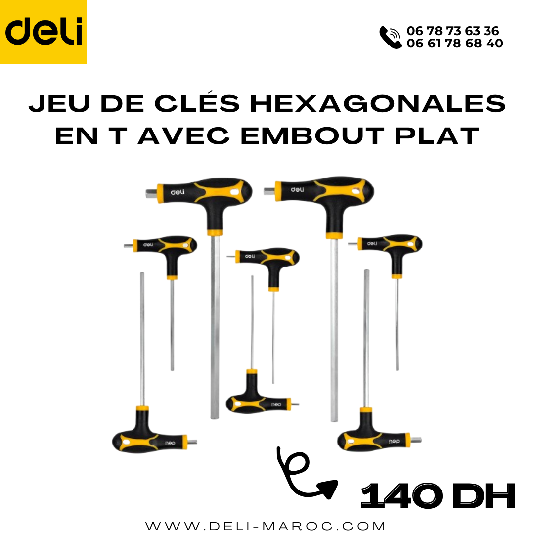 Jeu de clés hexagonales en T avec embout plat