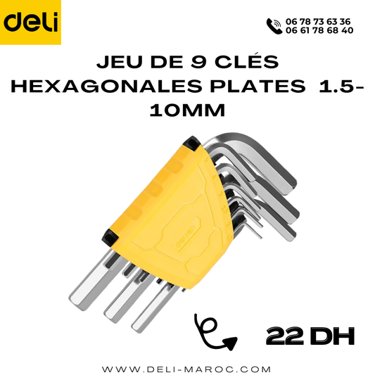 Jeu de 9 clés hexagonales plates  1.5-10mm