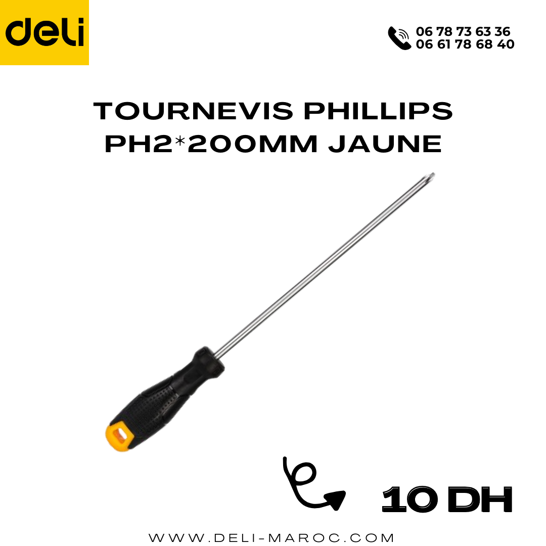 Tournevis Phillips PH2*200mm Jaune