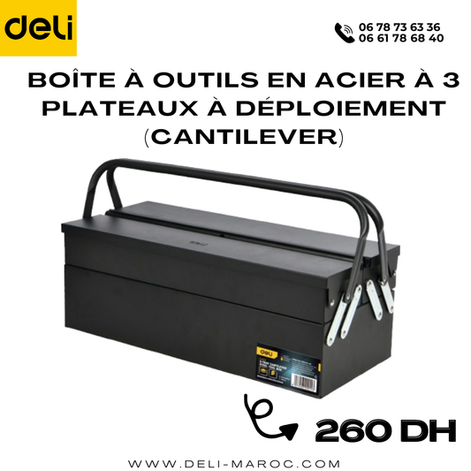 Boîte à outils en acier à 3 plateaux à déploiement (Cantilever)