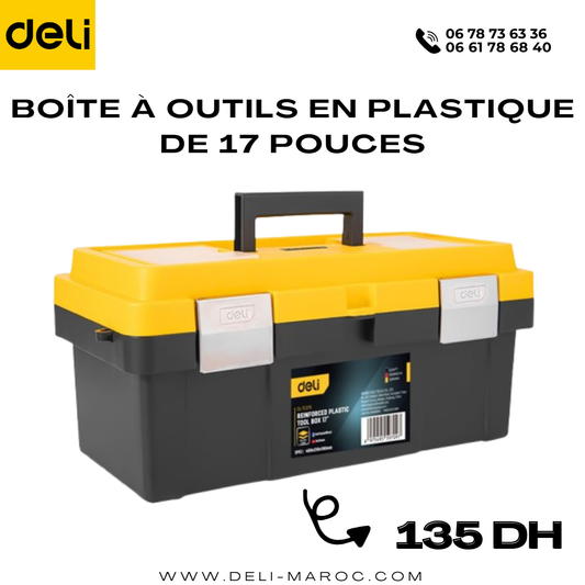 Boîte à outils en plastique de 17 pouces